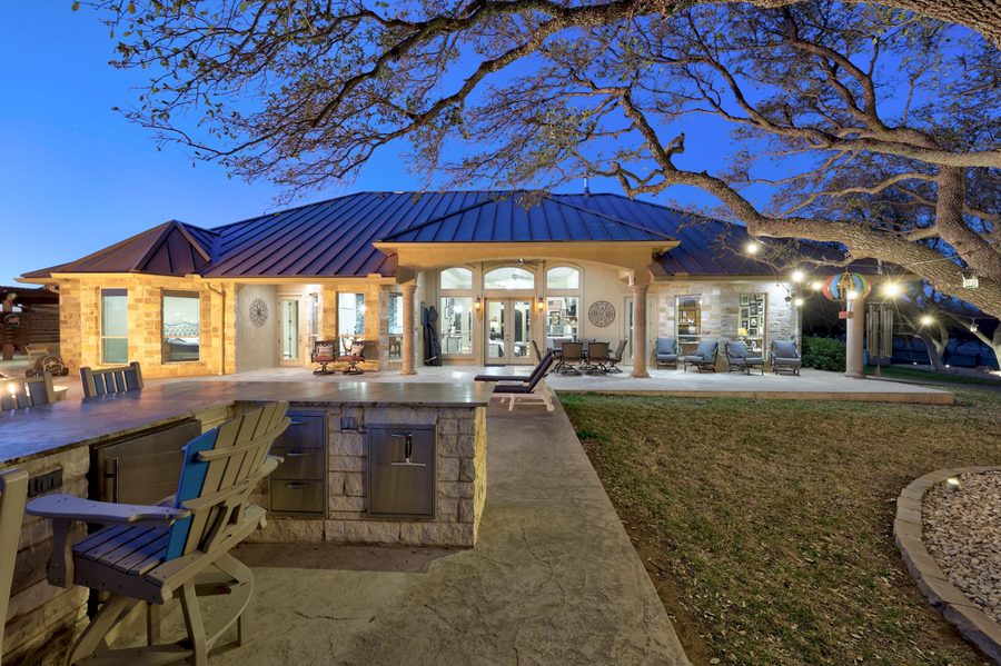 Wide view of patio and pool area