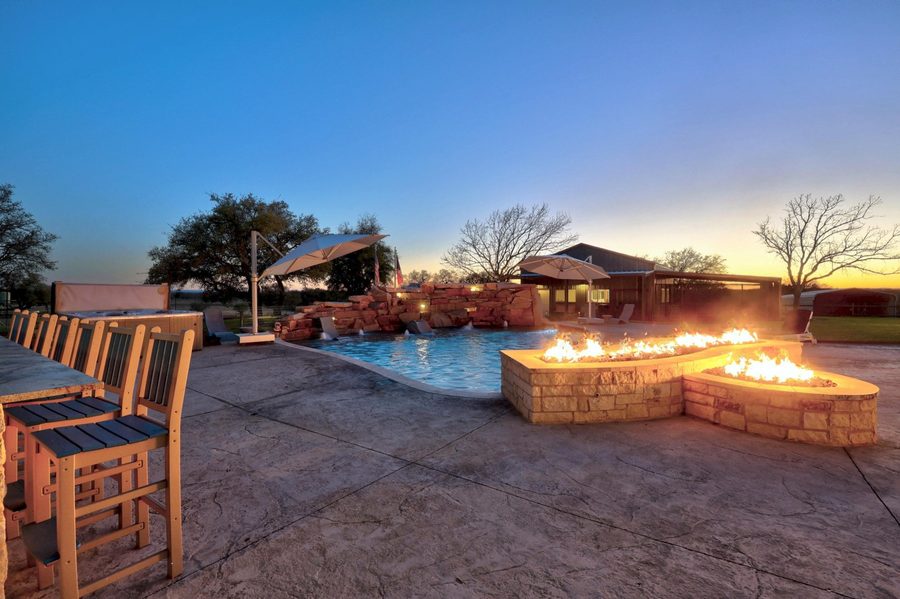 Stone firepit at twilight